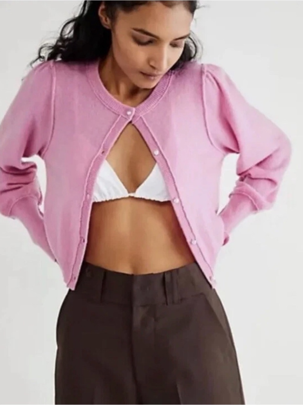 Free People Pearl Cashmere Cardi Size Large, Pink/Rose 100% Cashmere, New!
